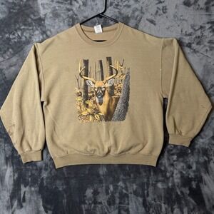 Vintage Y2K Nature Hunting Forest Deer Graphic Pullover Sweater Size Large